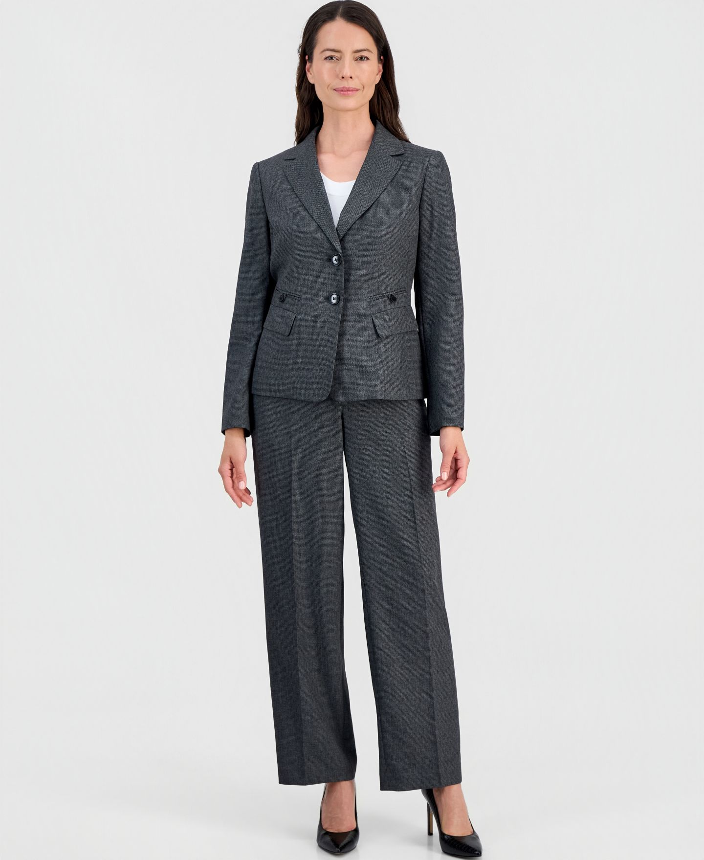 Женские комплекты Le Suit Four-Pocket Jacket & Fly-Front Wide-Leg Pants Suit, цвет: Серый разноцветный — фото 1