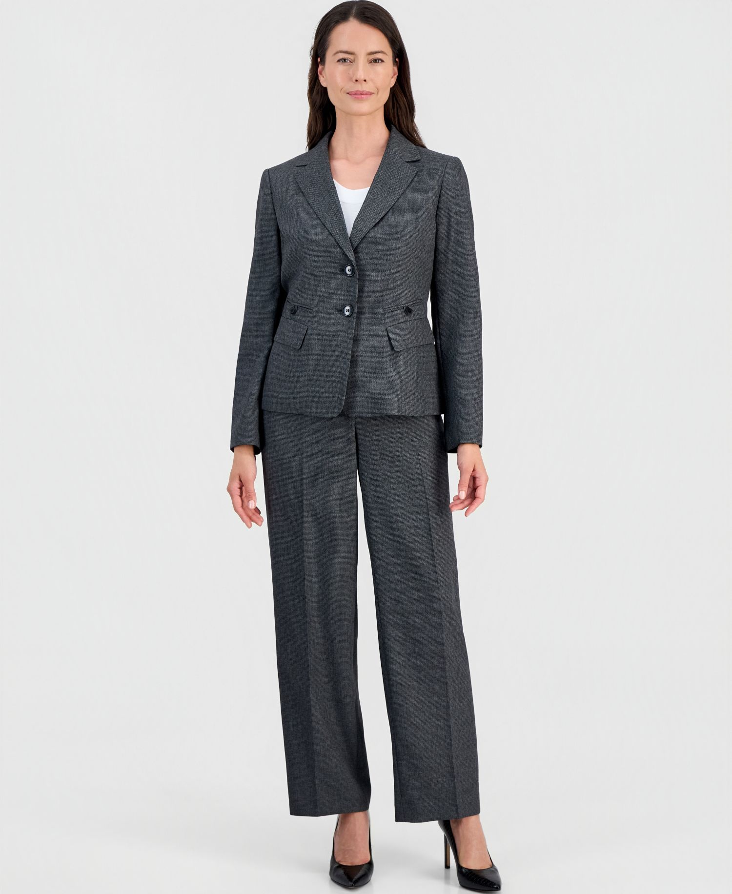 Women's Four-Pocket Jacket & Fly-Front Wide-Leg Pants Suit