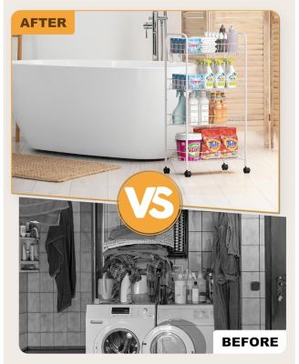 4 Tier Rolling Cart with 360&deg;Wheels, Snack Cart, Removable Wire Baskets