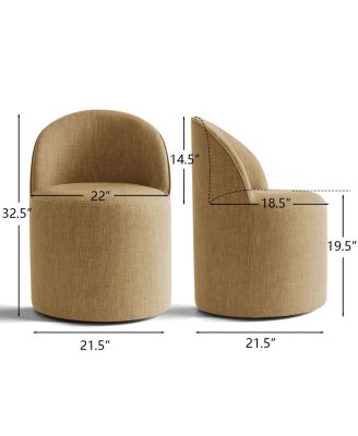 Linen Upholstered Rolling Dining Chair with Casters Swivel 1 Piece