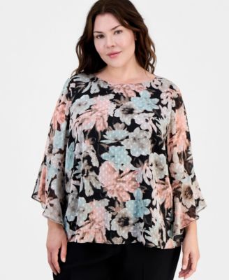Plus Size Printed Clip Dot Blouse