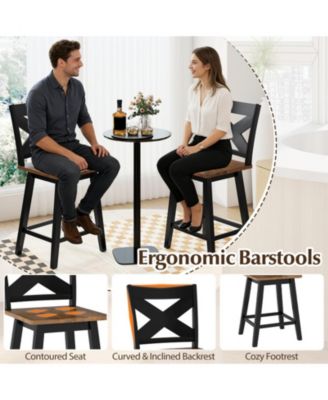 24 in Swivel Counter Height Bar Stools Set of 2 with Rubberwood Frame