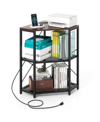Corner Printer Stand with Power Outlet and Adjustable Shelf