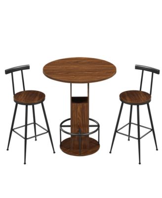 3-Piece Bar Table Set with 31.5-Inch Round Table and 2 Stools with Metal Footrest Ring