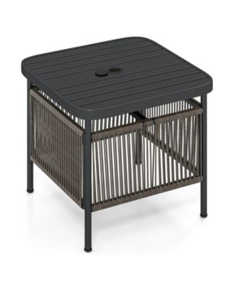 Outdoor Side Table with Umbrella Hole and Storage Shelf