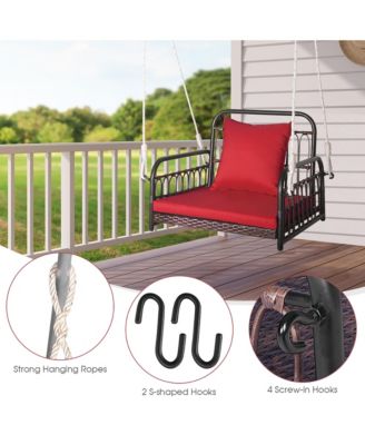 Single Person Hanging Swing Outdoor Hanging Seat w/ Back Cushion and Seat Cushion