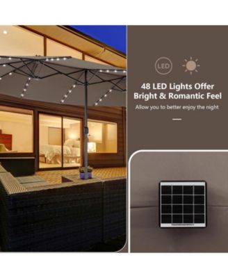 15 ft Double Sided Patio Umbrella with Solar LED Lights
