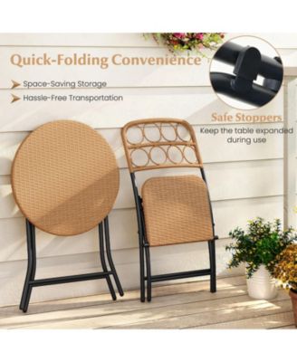 3 Piece Folding Patio Bistro Set with Round Table and Chairs