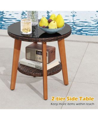 3-Piece Outdoor Wicker Patio Set with Acacia Wood and Glass Table
