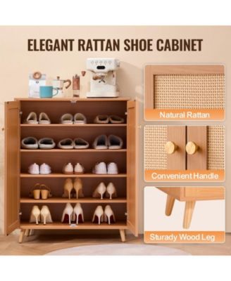 Rattan Shoe Cabinet, 5 Tiers with Adjustable Shelves for Entryway Storage