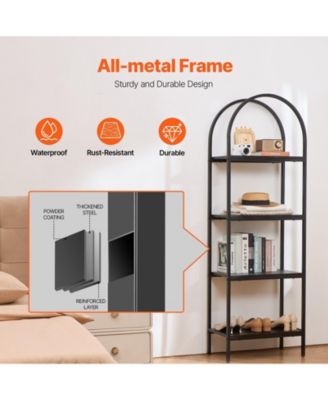Metal Bookshelf, 4-Tier Arched Industrial Storage Unit for Living Room and Office