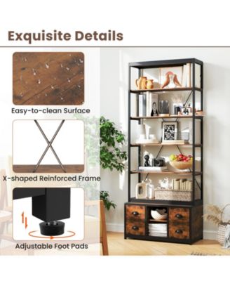 Eight Tier Bookshelf with Fabric Drawers and Metal Frame