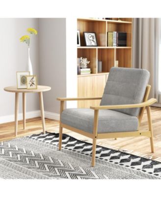 Modern Accent Chair with Rubber Wood Armrests and Legs