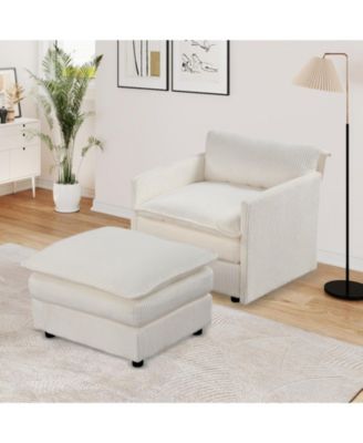 Oversized Accent Chair with Ottoman and Soft Corduroy Cushions