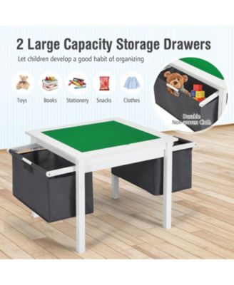 2-in-1 Kids Double-sided Activity Building Block Table with Drawers