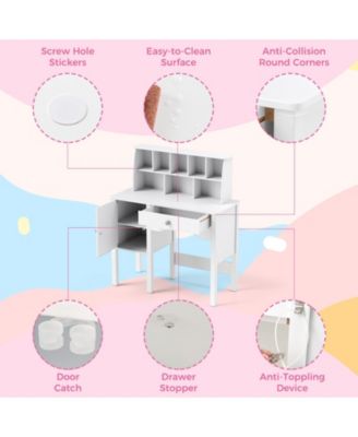 Kids Study Desk and Chair Set with Chair Hutch and Storage Cabinet for 3+ Years