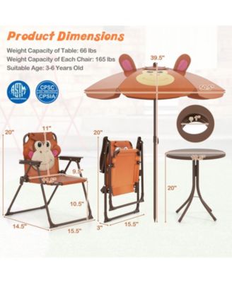 4 Pieces Kids Picnic Set with 2 Folding Chairs and Height Adjustable Umbrella