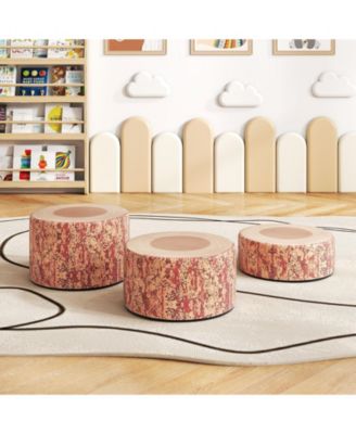 3-Piece Tree Stump Stool Set with Wood Printing Nature Decoration