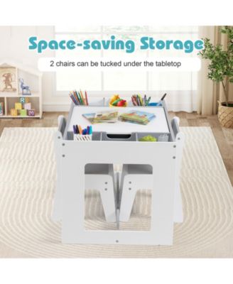 Multifunctional Kids Table and 2 Chairs Set with Chalkboard