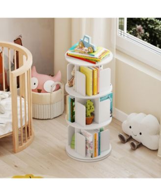 Three Tier Rotating Bookshelf with Dividers and Safety Baffles