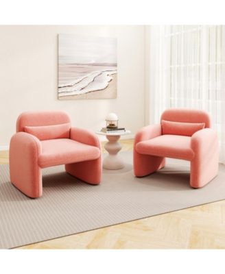 Modern Sherpa Accent Chair with Waist Pillow and Curved Armrests