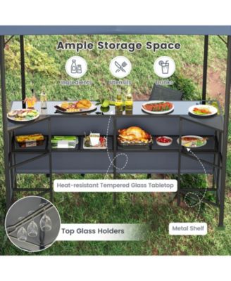 3-Piece Patio Bar Set with 8 x 8 FT Double-Tier Grill Gazebo and 2 Bar Stools