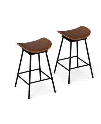 Set of 2 Faux Leather Swivel Backless Counter Height Bar Stools with Metal Legs