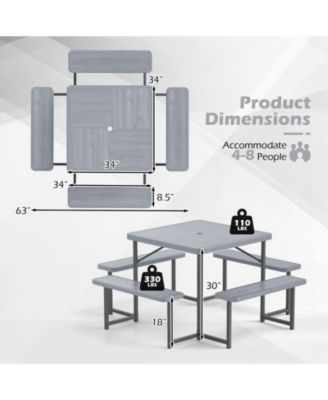 Square Outdoor Picnic Table Bench Set for Four to Eight People