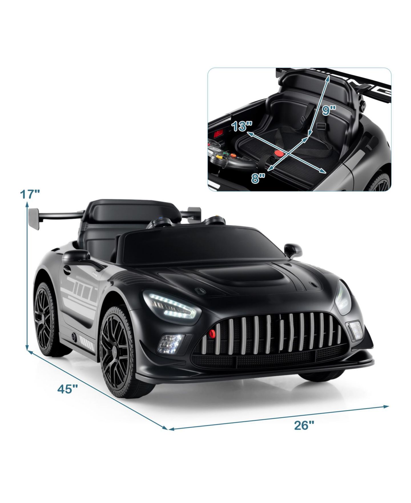 Детская игрушка Slickblue GT3 Licensed 12V Adjustable-Speed Ride-On Car, 45"L x 26"W x 17"H, от 3 лет, цвет: Чёрный — фото 3