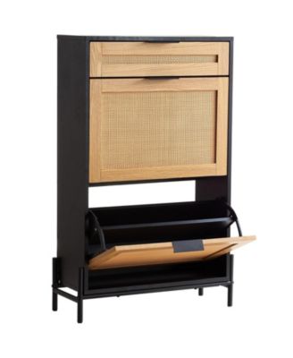 Rattan Shoe Cabinet, Narrow 2 Flip Drawers and 1 Slide Drawer