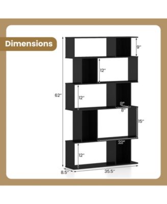 Five Tier Geometric Bookcase with Open Shelves and Cube Storage