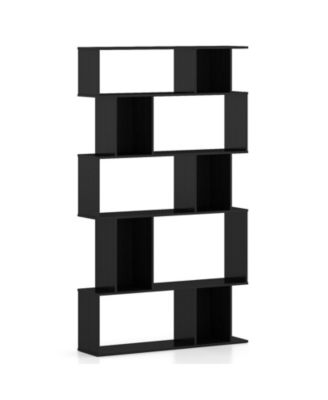 Five Tier Geometric Bookcase with Open Shelves and Cube Storage