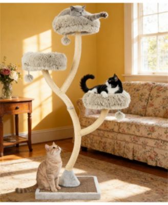 70 Inch 4 Tier Cat Activity Center with 3 Perches Playful Balls and Resting Hideout
