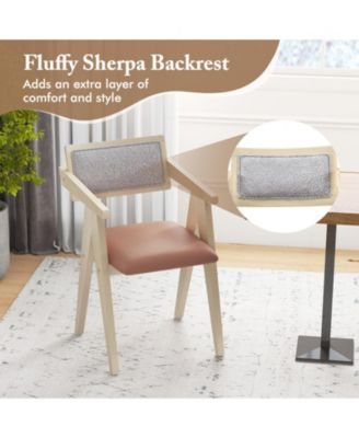 Mid Century Wooden Accent Chairs Set of 2 with Leathaire Cushions