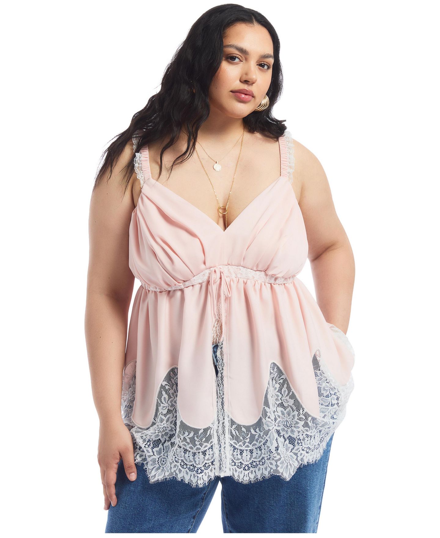 Женский топ June & Vie Lace-Trim Satin Camisole, цвет: Розовый — фото 1
