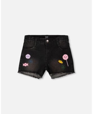 Little Girls Denim Shorts with Embroidery