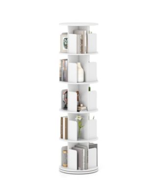 Five Tier Rotating Bookshelf with Dividers and Safety Baffles