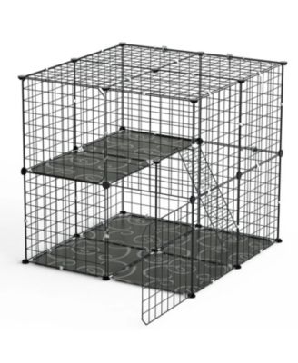 2 Tier Cat Cage Indoor Enclosure with Detachable Design, 2 Doors, Climbing Ladder for 1-2 Kittens