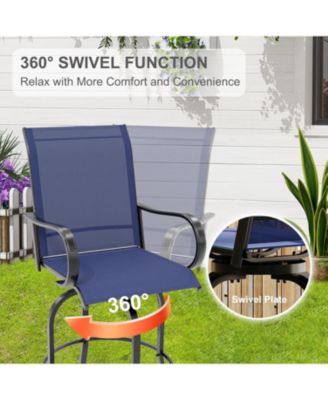 2 Piece Outdoor Swivel Bar Chairs, Patio High Swivel Bar Stools, All Weather High Back and Armrest Patio Chairs, Outdoor Rotating BarChair
