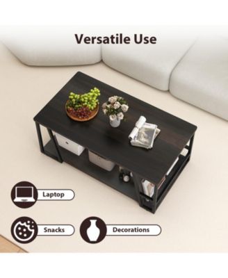 Industrial Coffee Table 2 Tier with Storage Shelf Rectangle