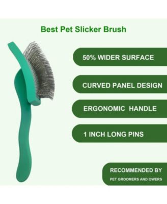 Curved Slicker Brush for Long Haired Dogs Soft Round Pins Beech Wood Handle
