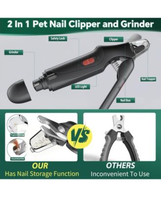 2-in-1 Pet Nail Clippers Grinder with LED Lights USB Rechargeable Quiet Safe for Dogs Cats Large Medium Small