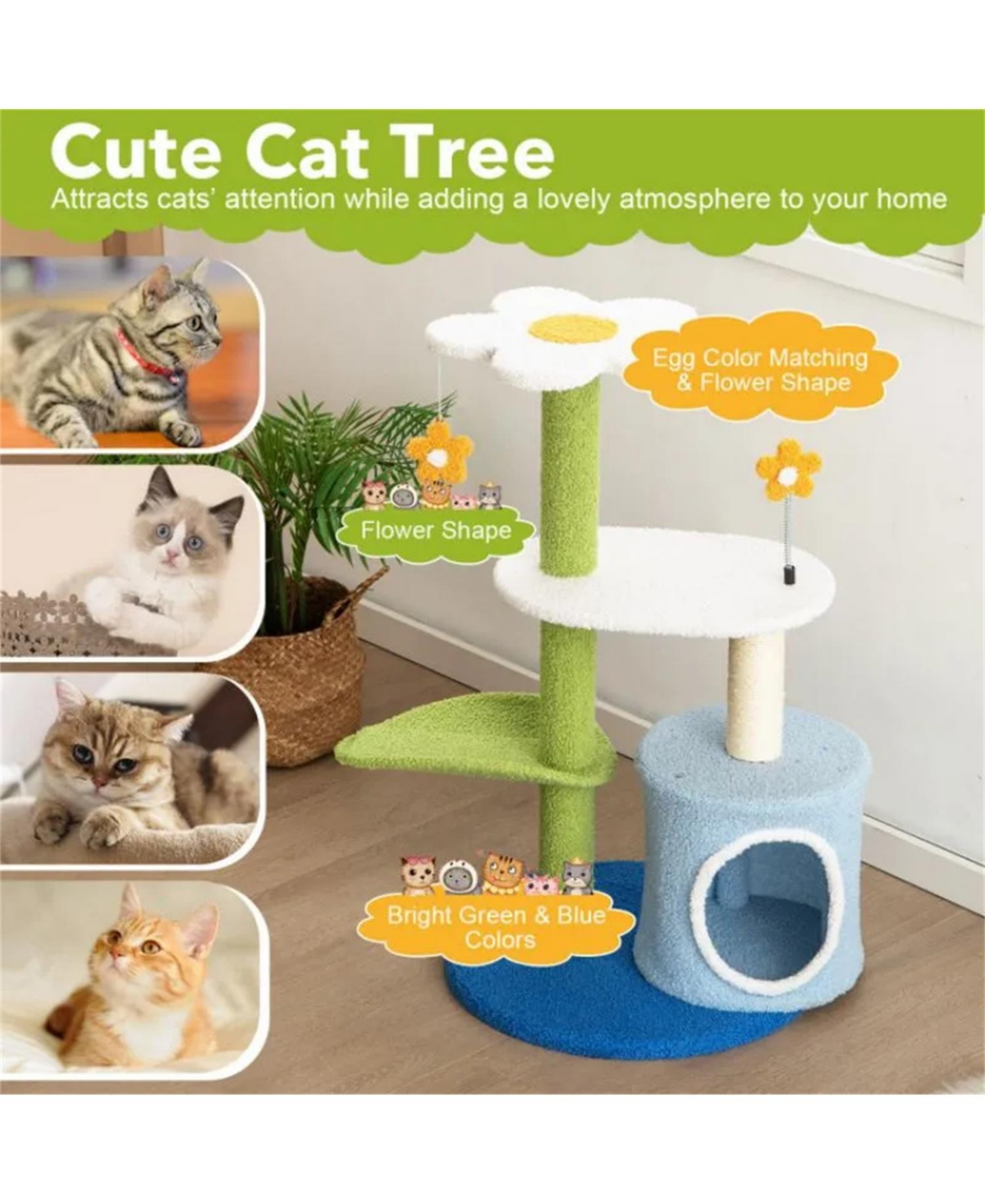 Zeus & Ruta 34.5 in. 4 Tier Cat Activity Center with Jingling Balls and Cozy Condo for Kittens