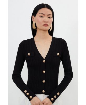 Women's Viscose Blend Rib Military Trim Cardigan