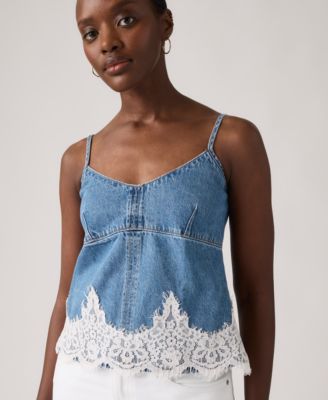 Women's 90s Denim Sleeveless V-Neck Cami Tank Top