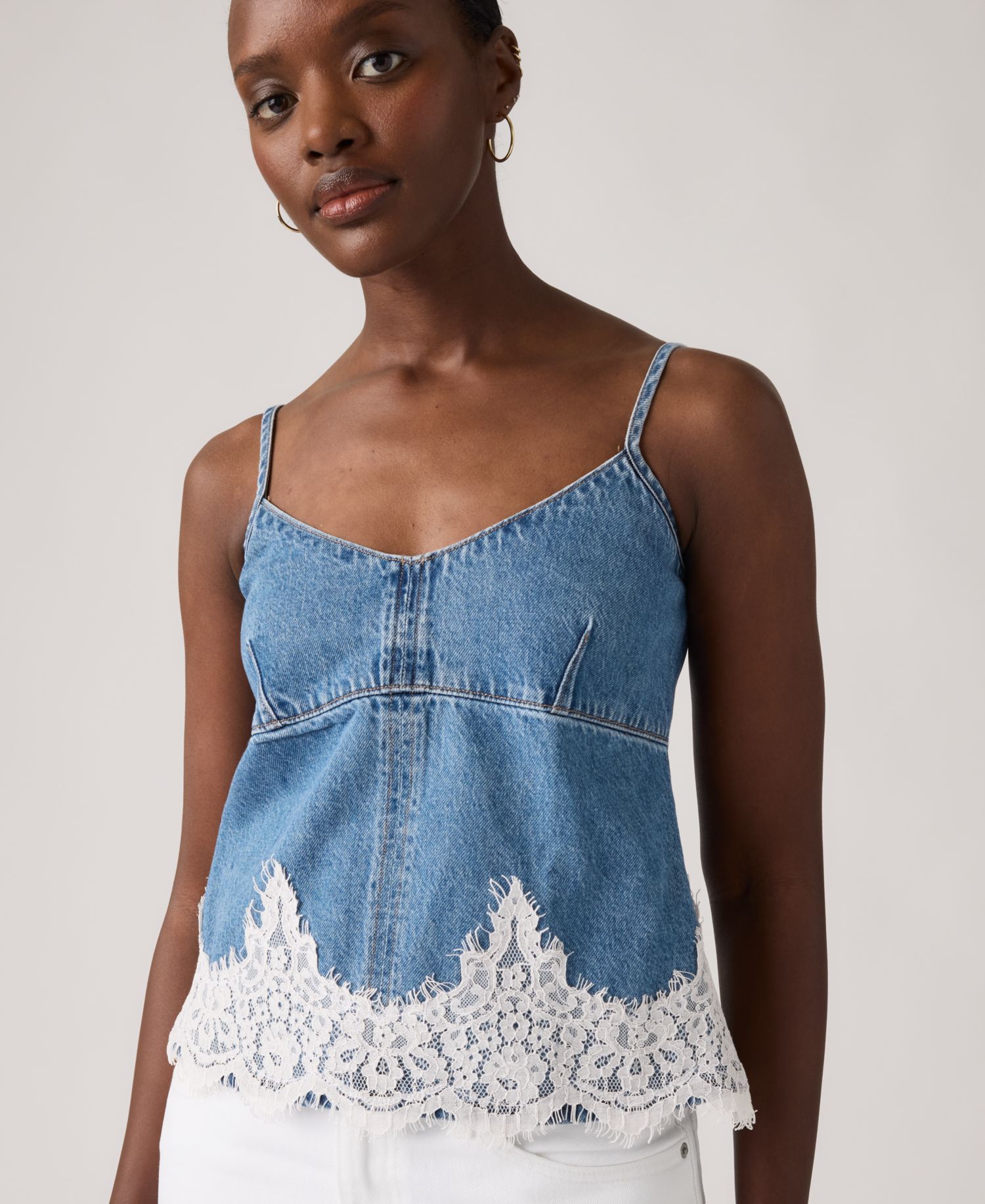 Premium Women's 90s Denim Sleeveless V-Neck Cami Tank Top
