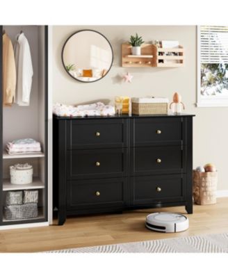 6 Drawer Dresser for Bedroom Wood Storage Chest Deep Drawers and Metal Knobs Entryway Kids Room