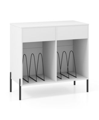 Double Wide Record Player Stand with Power Outlets and Storage