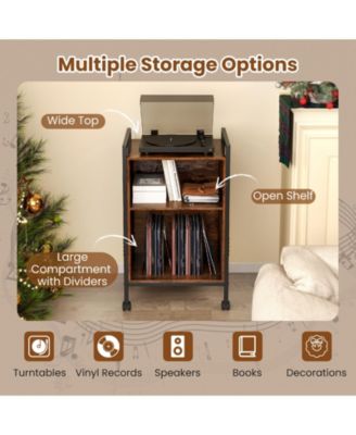 Mobile Record Player Stand with Power Outlet Storage