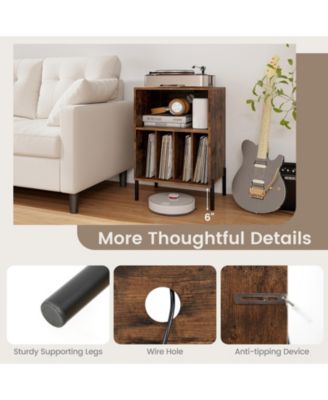 Record Player Stand with Storage Shelf and Charging Station